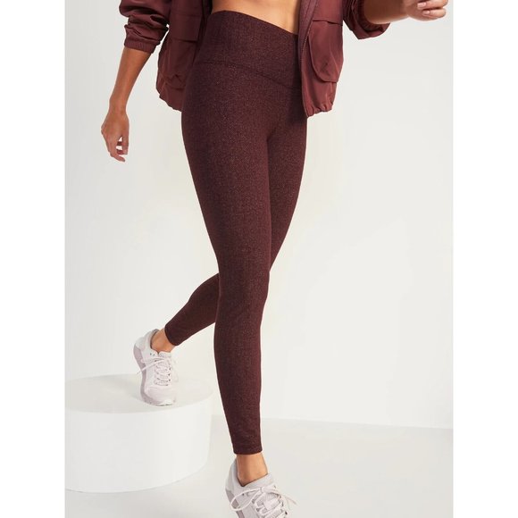 Old Navy Pants - Old Navy Active Leggings Women Medium Burgundy Herringbone High Waisted CozeCore